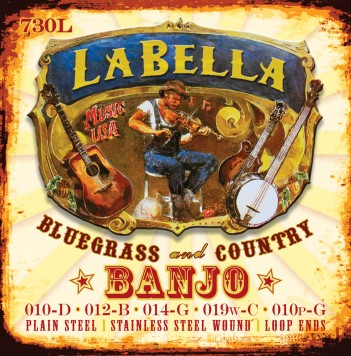 730L-LE Banjo Комплект струн для 5-струнного банджо, нерж.сталь, Light, 10-10, петли, La Bella