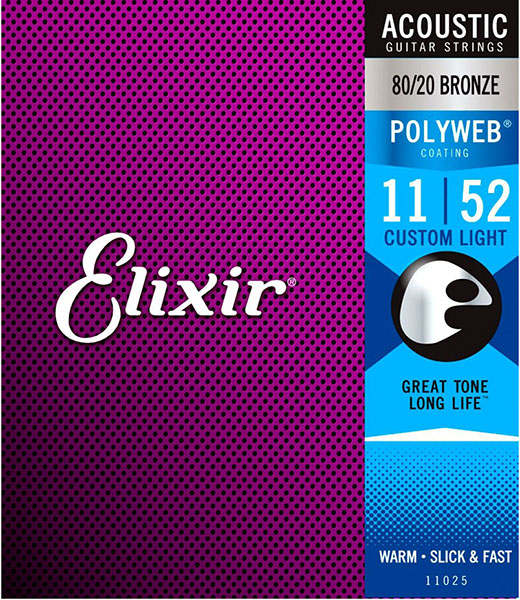 11025 POLYWEB Комплект струн для акустической гитары, Custom Light, бронза 80/20, 11-52, Elixir