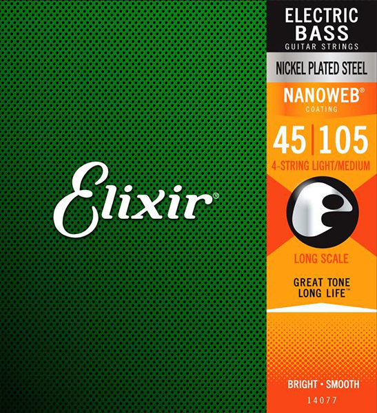 14077 NANOWEB Комплект струн для бас-гитары, никелированные, Medium, 45-105, Elixir
