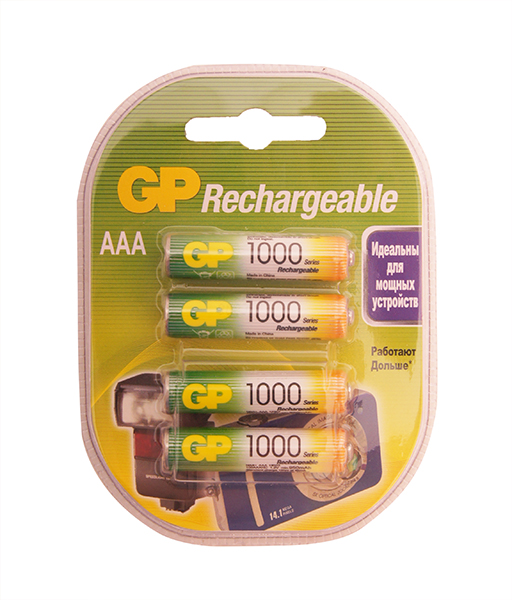 GP100AAAHC-2DECRC4 Аккумуляторный элемент питания АAА, Ni-MH, 1000mAh, 4шт, GP