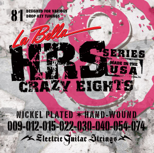 HRS-81 HRS Crazy Eights Комплект струн для 8-струнной электрогитары, никелированные, 9-74, La Bella