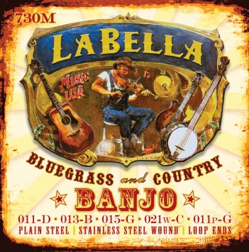 730M-BE Banjo Комплект струн для 5-струнного банджо, нерж.сталь, Medium, 11-11, шарик, La Bella