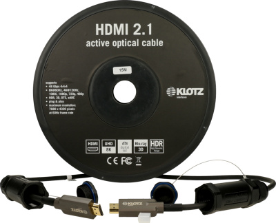 FOAUHR015 Кабель HDMI оптический, 15 м, армированный, Klotz