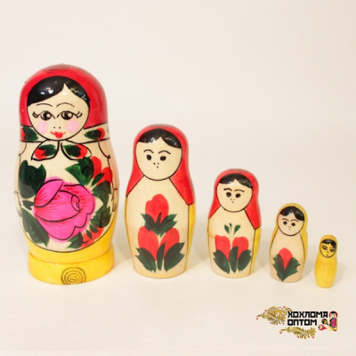 LHM10105 Матрешка традиционная 5 кукольная малая, Хохлома