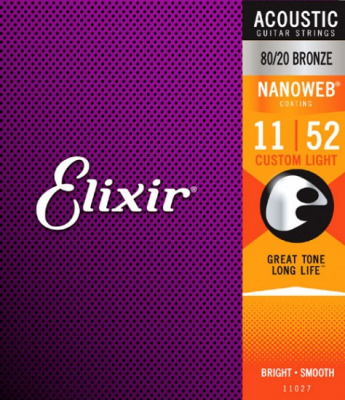 11027 NANOWEB Комплект струн для акустической гитары, Custom Light, бронза 80/20, 11-52, Elixir